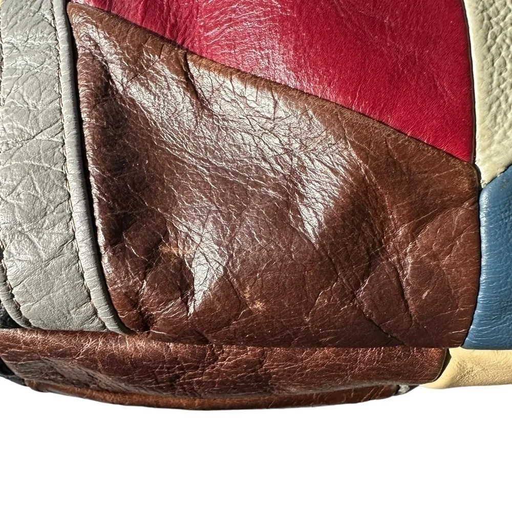 VINTAGE PATCHWORK COLORBLOCK LEATHER SHOULDER HOBO STRAP PURSE